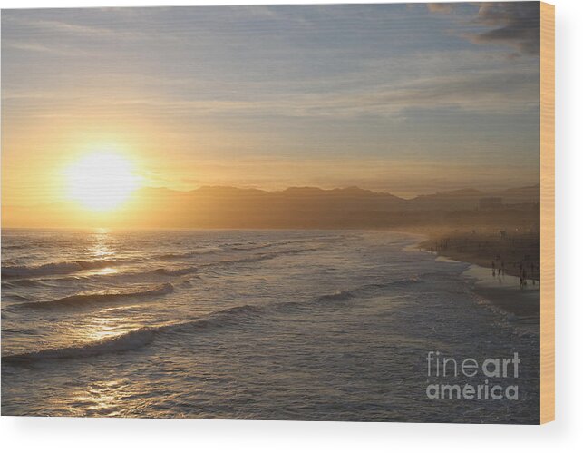 Sunset Wood Print featuring the photograph Pacific Sunset , Santa Monica, California by John Shiron