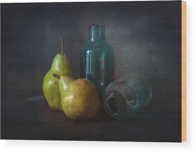 Fruit Wood Print featuring the photograph Pears In Blue And Teal by Lenka