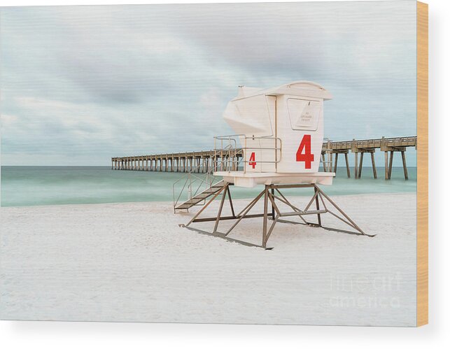 America Wood Print featuring the photograph Pensacola Beach Pier and Lifeguard Tower 4 Photo by Paul Velgos