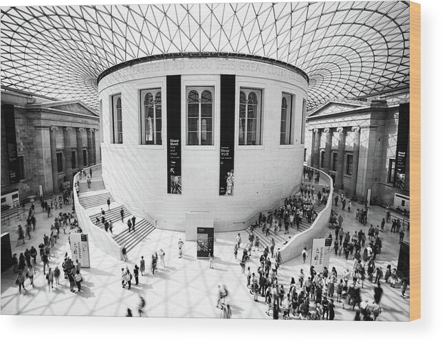 British Museum Wood Print featuring the photograph People at the main hall of the famous British museum in London U by Michalakis Ppalis