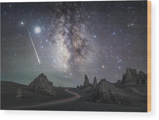 Qinghai Wood Print featuring the photograph Perseids Meteor by Ran Shen