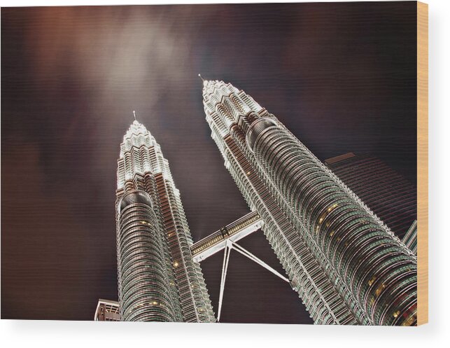 Directly Below Wood Print featuring the photograph Petronas Towers by Smerindo schultzpax