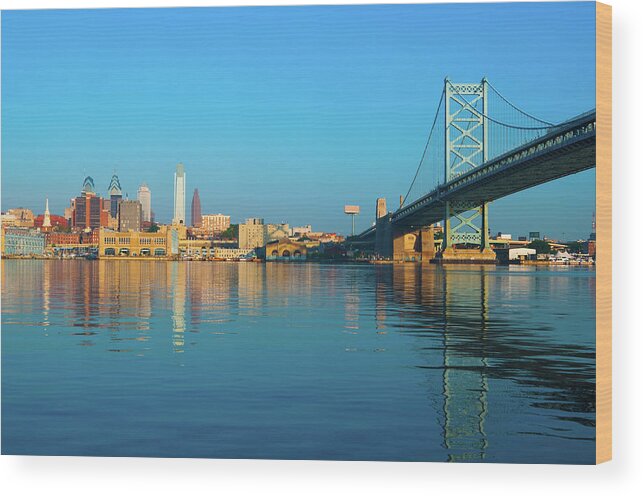 Downtown District Wood Print featuring the photograph Philadelphia Skyline And Ben Franklin by Davel5957