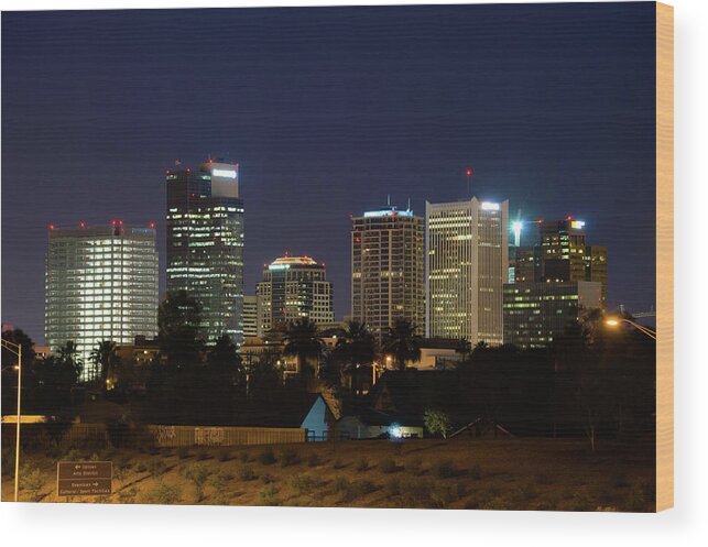 Downtown District Wood Print featuring the photograph Phoenix Skyline At Night by Davel5957