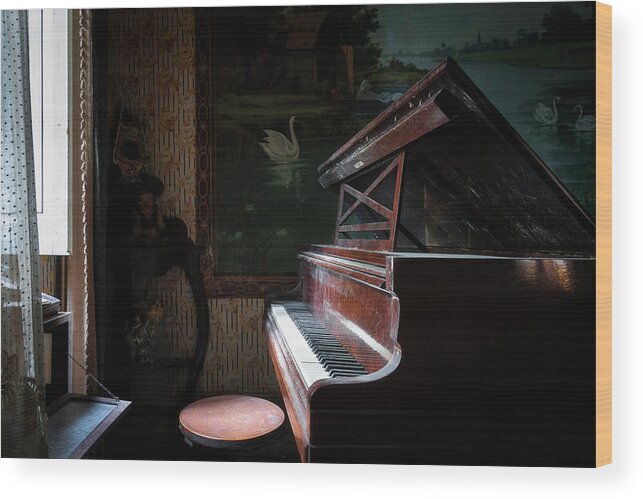Urban Wood Print featuring the photograph Piano in the Dark by Roman Robroek