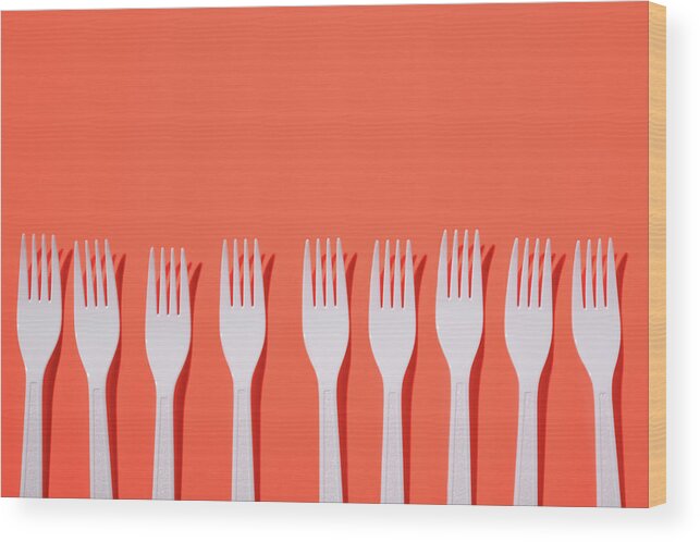 Orange Color Wood Print featuring the photograph Plastic Forks by Paul Taylor