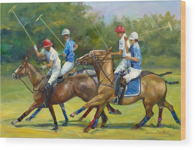 Polo Wood Print featuring the painting Polo Foursome by Laurie Snow Hein