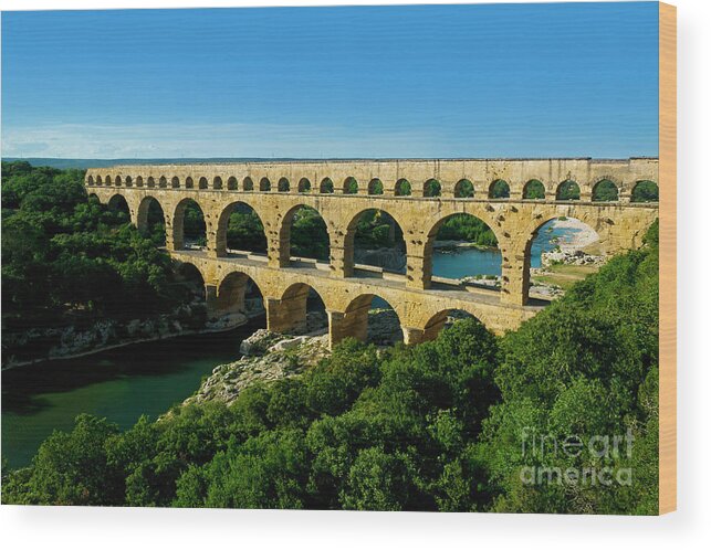 Unesco Wood Print featuring the photograph Pont Du Gard, Roman Bridge, Nimes by Yann Guichaoua-photos