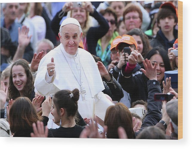 State Of The Vatican City Wood Print featuring the photograph Pope Francis Holds His Weekly Audience by Franco Origlia