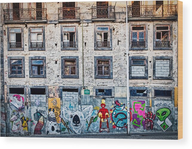 Portugal Wood Print featuring the photograph Porto Graffiti and Architecture - Portugal by Stuart Litoff