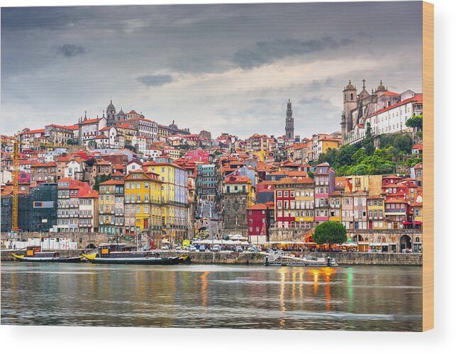 Cityscape Wood Print featuring the photograph Porto, Portugal Old City Skyline by Sean Pavone