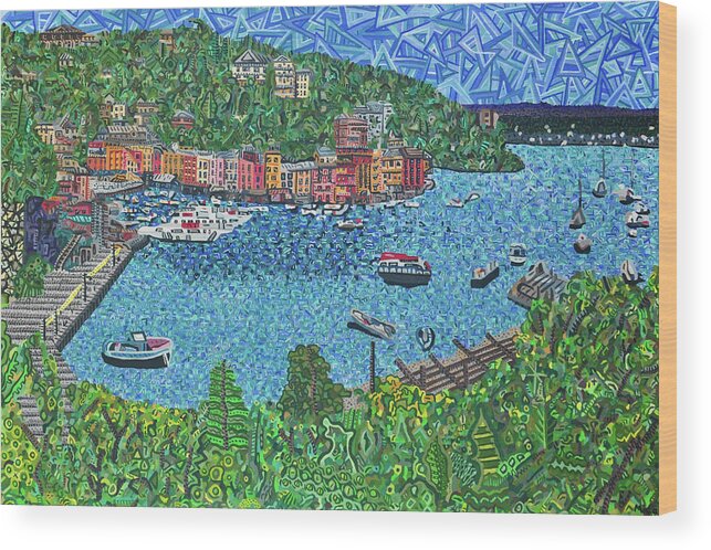 Portofino Wood Print featuring the painting Portofino, Italy 2 by Micah Mullen
