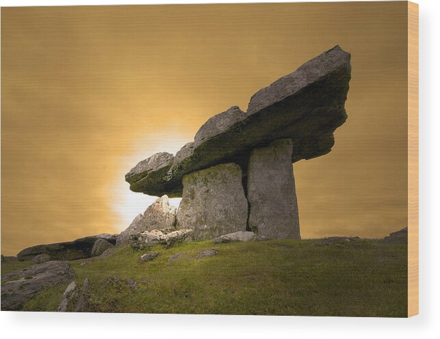 Scenics Wood Print featuring the photograph Poulnabrone Dolmen  Burren Ireland by //tom O Hare// Images//