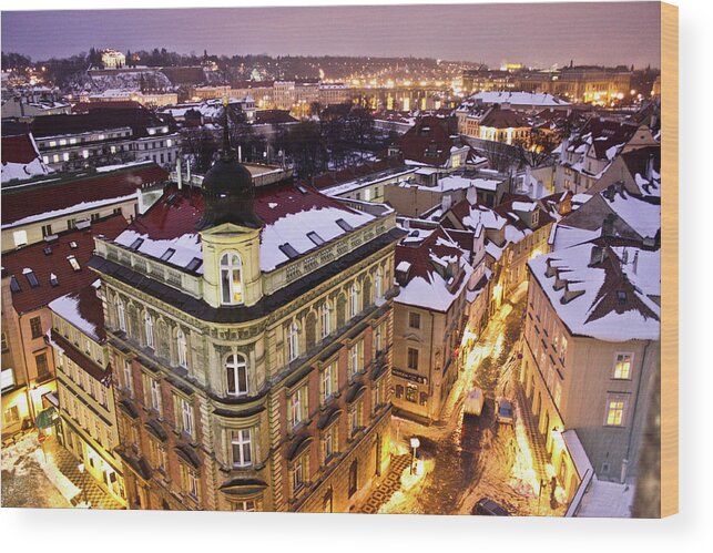 Snow Wood Print featuring the photograph Prague Lights by Usman Baporia