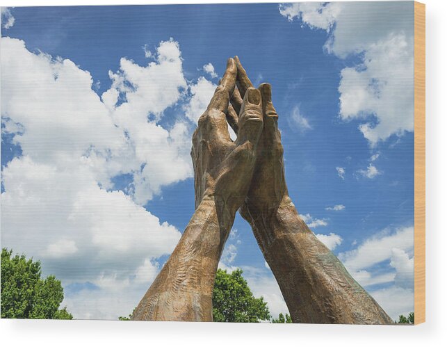 Tulsa Wood Print featuring the photograph Praying Hands with Clouds - Tulsa Oklahoma by Gregory Ballos