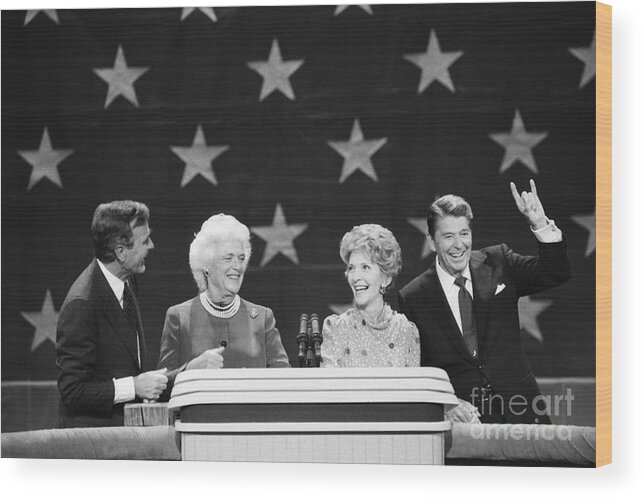 1980-1989 Wood Print featuring the photograph President Reagan And Vice-president by Bettmann