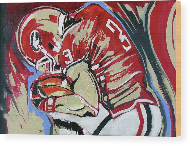 Uga Football Wood Print featuring the painting Protect The Ball by John Gholson