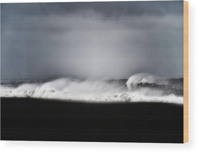Water's Edge Wood Print featuring the photograph Raging Sea, Stormy Sky And Shoreline by Mike Hill