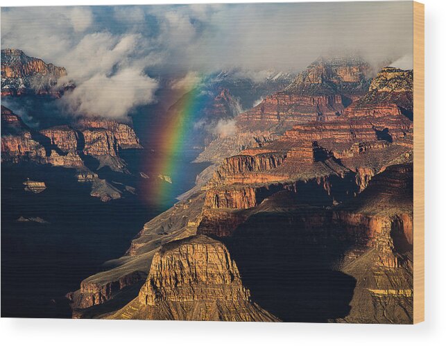 Grand Canyon; Rainbow Wood Print featuring the photograph Rainbow Over Grand Canyon by Kevin Xu