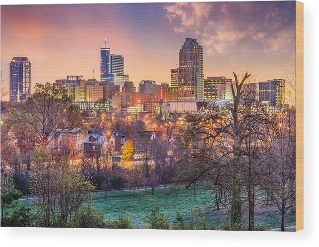 Landscape Wood Print featuring the photograph Raleigh, North Carolina, Usa Skyline by Sean Pavone