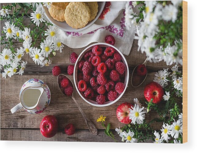 Photo Wood Print featuring the photograph Raspberry breakfast by Top Wallpapers