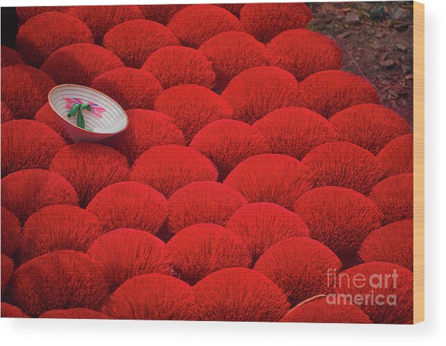 Making Wood Print featuring the photograph Red Incense Flowers With Conical by Vietnam