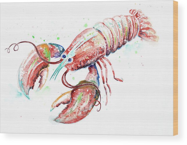 Red Wood Print featuring the painting Red Lobster by Patricia Pinto