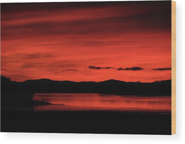 Sweden Wood Print featuring the pyrography Red sunset by Magnus Haellquist
