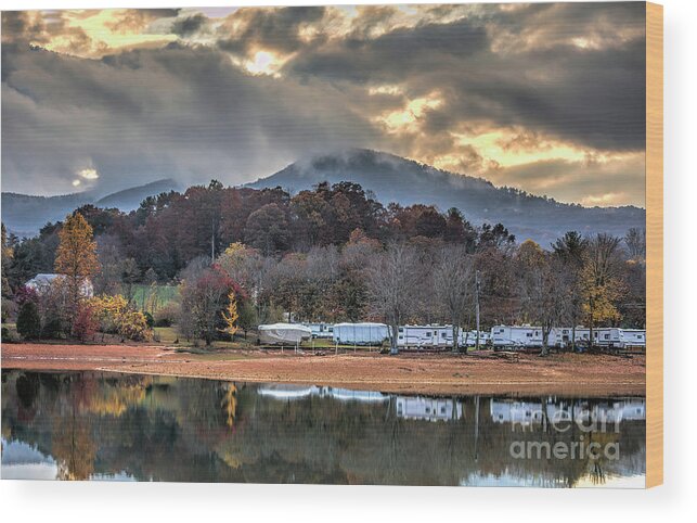 Reflections Wood Print featuring the photograph Reflections, Autumn At North Georgia Mountain Lake After Rain At Sunset by Felix Lai