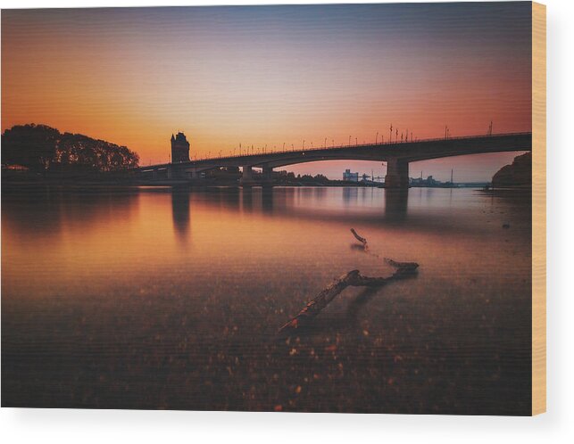 Long Exposuer Wood Print featuring the photograph River Rhine near Worms by Marc Braner