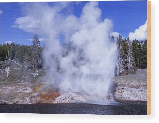 Geyser Wood Print featuring the photograph Riverside Geyser Eruption by Rick Pisio