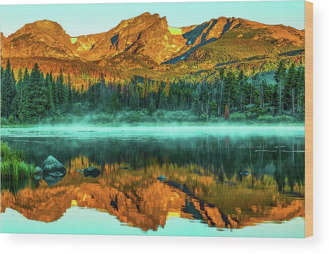 America Wood Print featuring the photograph Rocky Mountain Light over Smoky Sprague Lake Reflections by Gregory Ballos