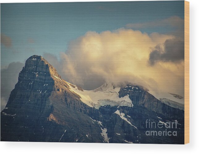 Rocky Wood Print featuring the photograph Rocky mountains at sunset by Delphimages Photo Creations