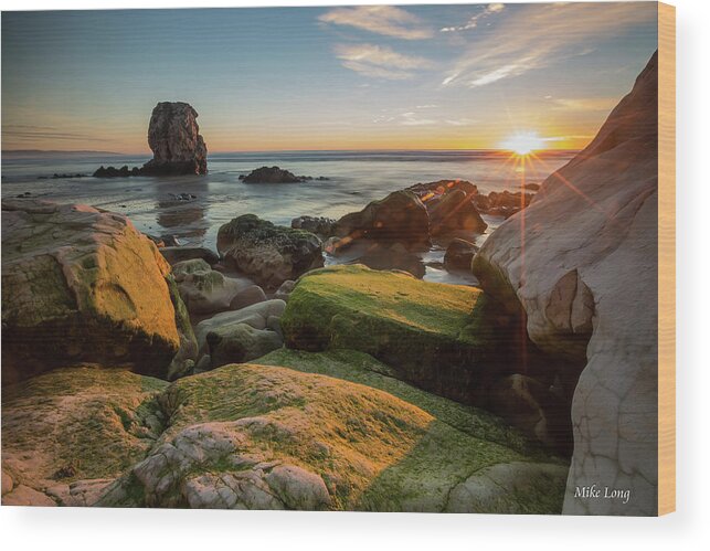 Shell Beach Wood Print featuring the photograph Rocky Pismo Sunset by Mike Long