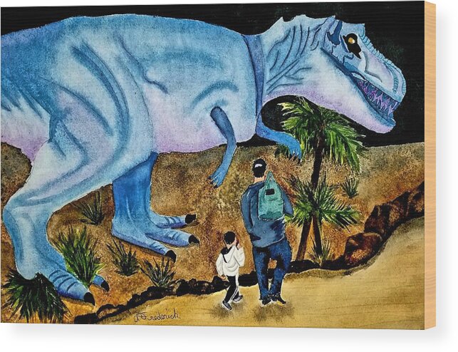 Dinosaur Wood Print featuring the painting Roman Dino by Ann Frederick