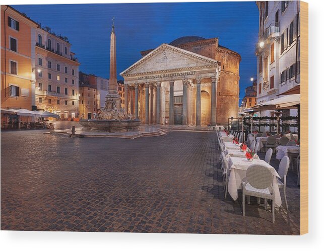 Landscape Wood Print featuring the photograph Rome, Italy At The Pantheon In Piazza by Sean Pavone