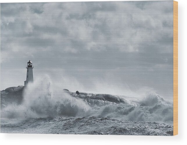 Scenics Wood Print featuring the photograph Rough Sea Lighthouse by Shayes17