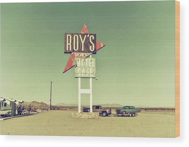 Roy's Motel And Cafe Wood Print featuring the photograph Roy's Motel and Cafe Route 66 #1 by Marisa Geraghty Photography