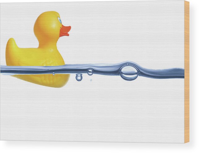 White Background Wood Print featuring the photograph Rubber Duck On Water by Yvandube