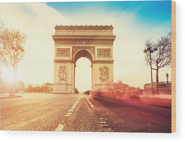 Avenue Wood Print featuring the photograph Rush Hour At The Arc De Triomphe In by Franckreporter