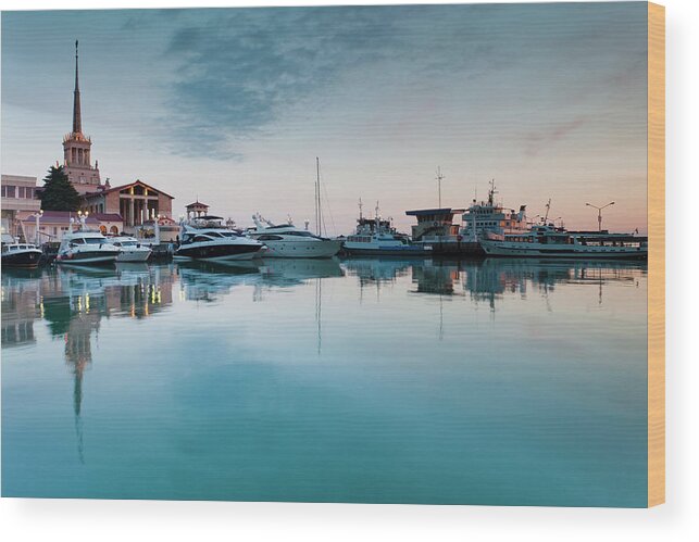 Tranquility Wood Print featuring the photograph Russia, Black Sea Coast, Sochi, Sea by Walter Bibikow
