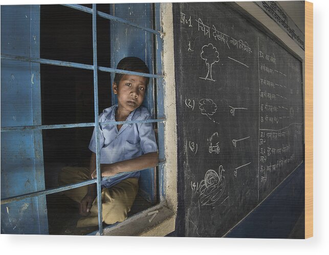 Mood Wood Print featuring the photograph Sad Boy In School by Sajedah Al-asfoor