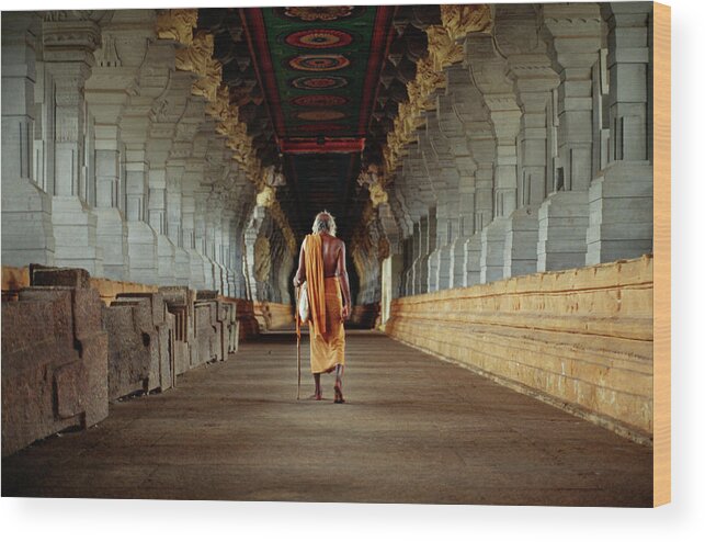 Hinduism Wood Print featuring the photograph Sadhu In Temple, Rear View by Xpacifica