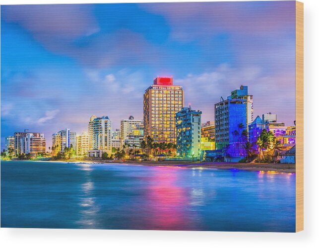 Landscape Wood Print featuring the photograph San Juan, Puerto Rico Resort Skyline by Sean Pavone