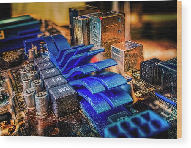Electronics Wood Print featuring the photograph Sandstorm on the Motherboard by Micah Offman
