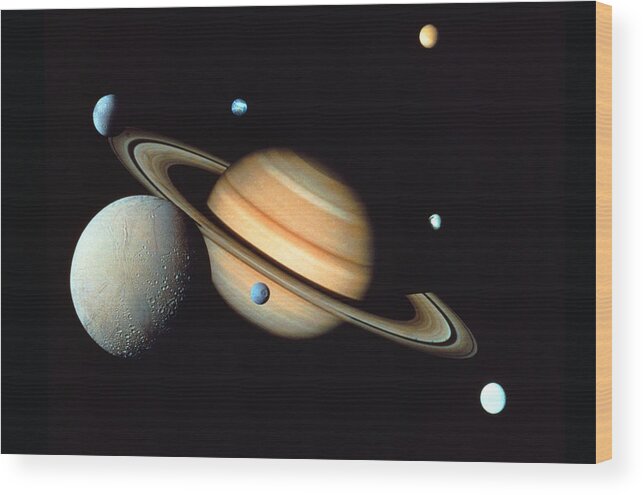Galaxy Wood Print featuring the photograph Saturn And Satellites by John Foxx