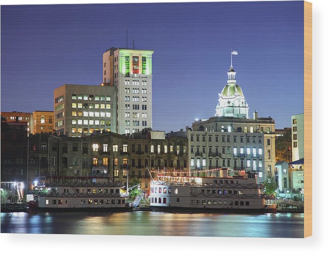 Built Structure Wood Print featuring the photograph Savannah Georgia Skyline by Denistangneyjr