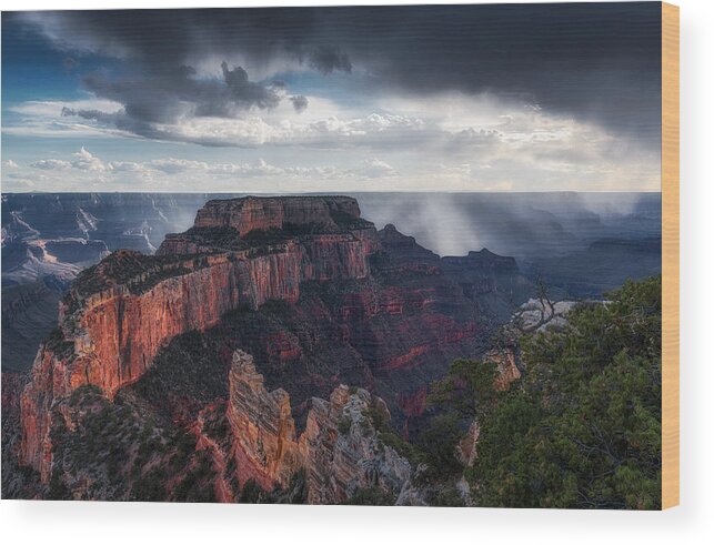 Clouds Wood Print featuring the photograph Scattered Showers At Grand Canyon by Aidong Ning