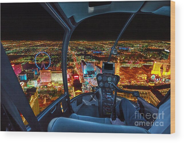 Helicopter Wood Print featuring the photograph Scenic flight on Las Vegas skyline by Benny Marty