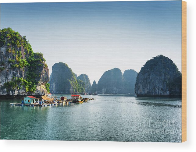 Ship Wood Print featuring the photograph Scenic View Of Floating Fishing Village by Efired